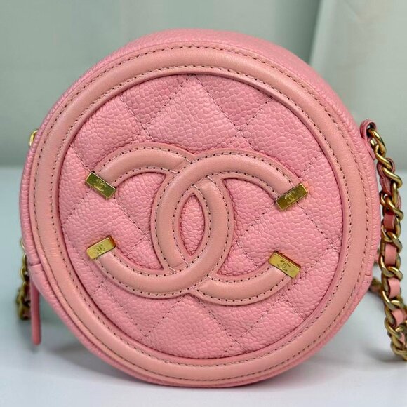 Chanel Pink Caviar Leather Round Shoulder Bag Crossbody - Picture 2 of 9